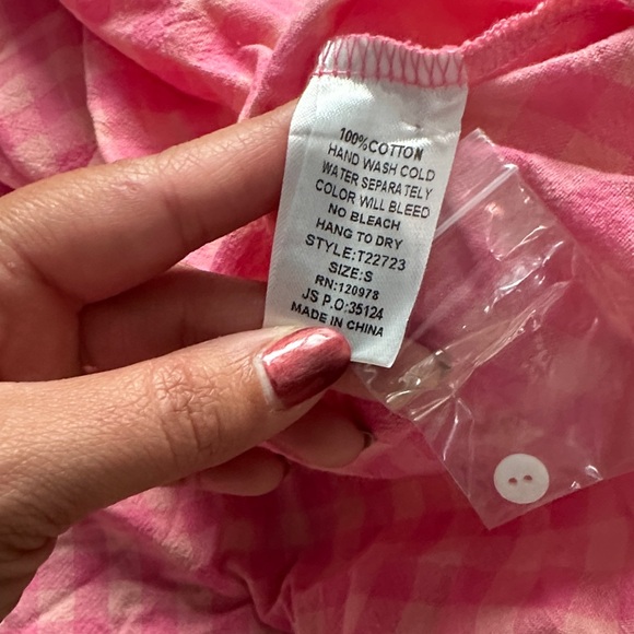 Entro Pink Checkered Oversized Buttom Down Short Sleeve Women's Top Trendy Small - Picture 8 of 8